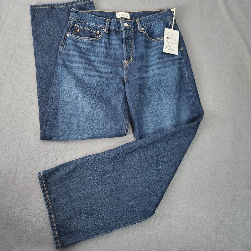 Etica Stanton Jeans Sz 30 High Rise Button Fly Relaxed Wide Leg Premium Denim